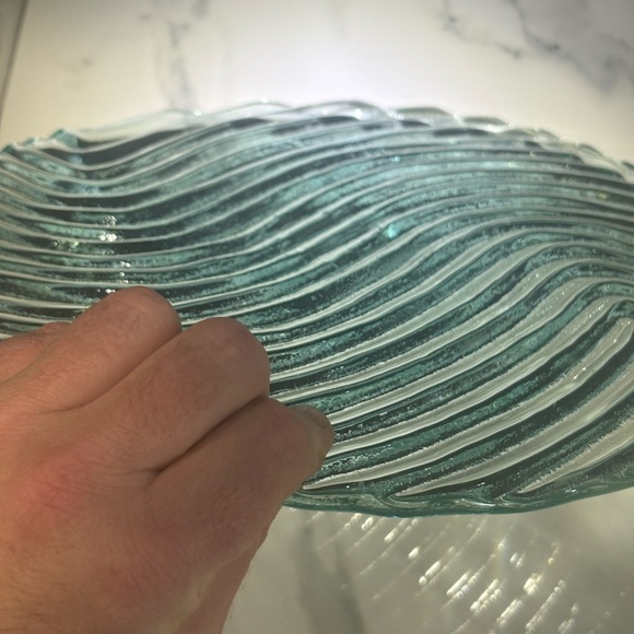 Art Glass Wavy Display Plate with a blue-green hue Heavy Cake Plate - Picture 4 of 4